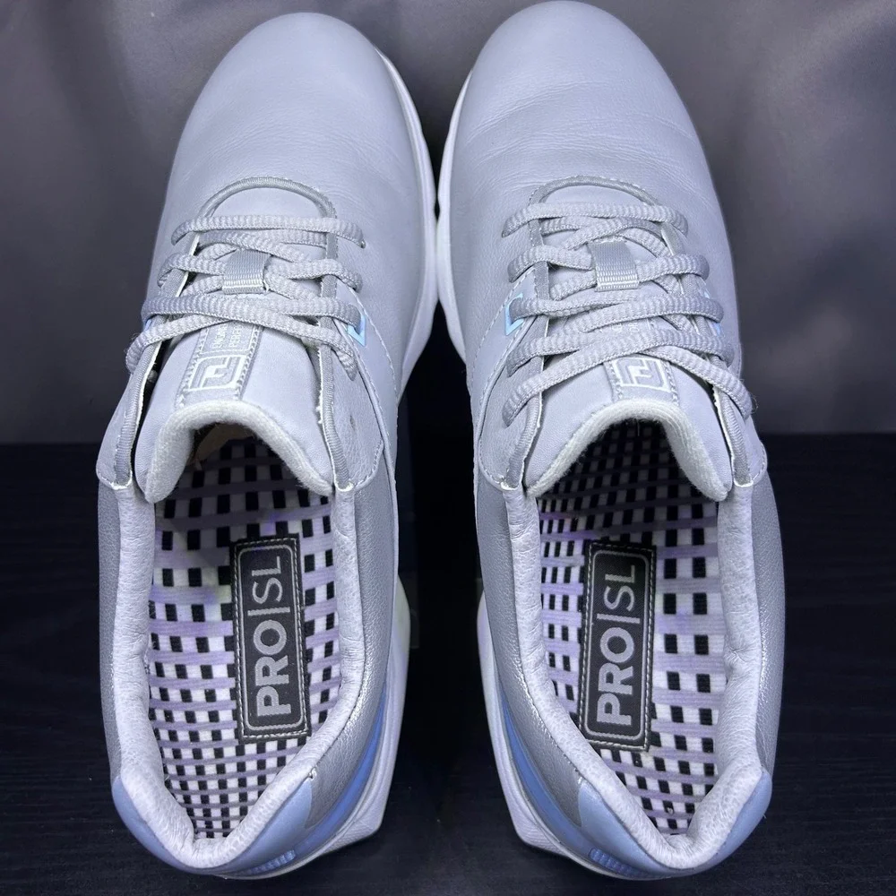 FootJoy Pro SL Golf Shoes Women's 8.5 Grey/Silver/Blue Spikeless Leather 98118
